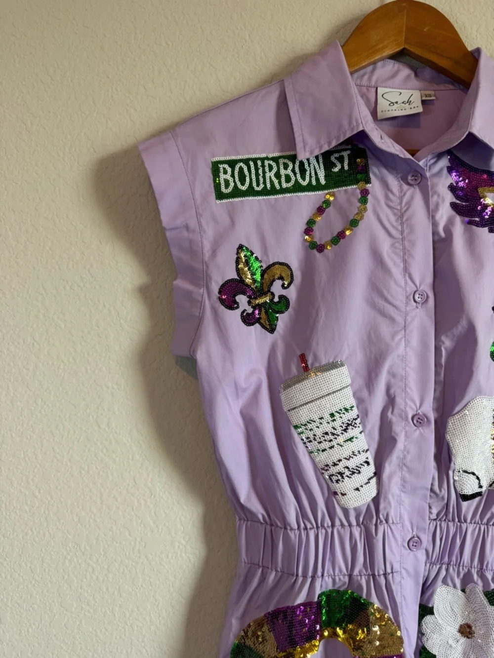 Sash Clothing Bar Mardi Gras New Orleans Purple Sequin Embelisshed Romper Sz XS - Picture 6 of 10